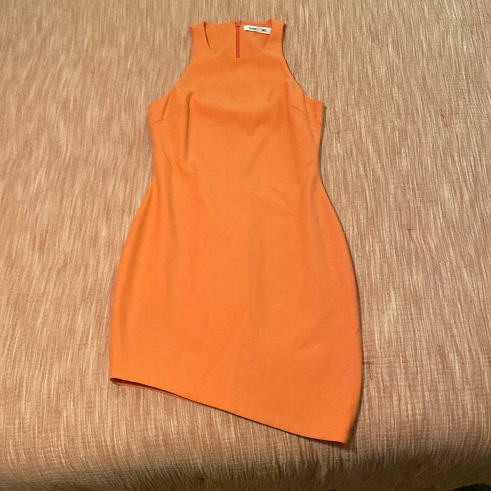 Elizabeth and James, sleeveless, halter neckline, bodycon asymmetrical dress